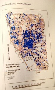 A map of demolitions in Buffalo between 1985 and 1990